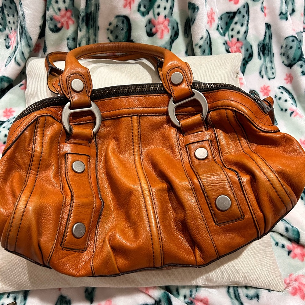 Fossil "Rachel" Fifty Four - 2 Tone Cognac Brown Leather Satchel Purse